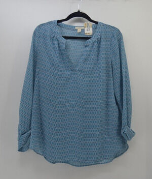 Caslon Women's Longsleeve Medium Sheer Blouse Top Blue Circles